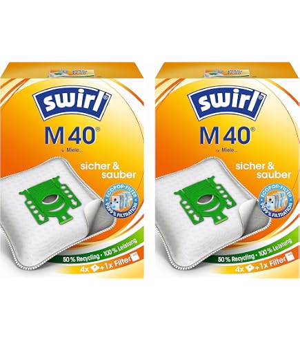 8 Original SWIRL M40 Staubsaugerbeutel für Miele Premium