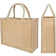 Large Jute Shopping Bag [ With Zip Closure/Generous Space 40x45x15 CMS], Foldable, Reusable, Strong Shopping Bag Natural Jute Carrier Bags Perfect for Events,Beach, Shopping And Holiday - 1 Count