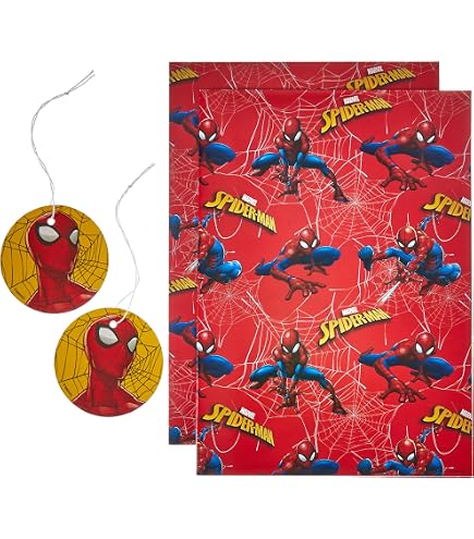 ARKRAFT Papier Cadeau Super Héros XXL 90x65cm - Lot 4 Feuilles + étiquettes - Fabriqué En Italie