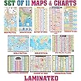 Complete set of UPSC Maps & Charts Laminated | Set of 11 | India & World Map ( Both Political & Physical ) with Constitution of India, Constitutional Amendments, Indian History, Indian Economy, Geographical Terms, Geography of India, and UPSC Prelims Syllabus Chart | LAMINATED