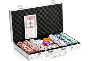 Grimaud Mallette de Poker Maverick de 300 jetons + 2 Jeux de 54 Cartes + 5 dés - Règles du Texas Hold'em incluses