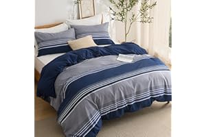 Bedsure Funda Nordica Cama 135/150 - Juego de Cama Reversible de Poliéster Oeko-Tex, Funda de Edredón 220x240 cm y 2 Almohada 50x75 cm, Nórdica con Cremallera, Rayas Azules, Azul