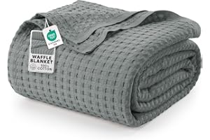 Utopia Sängkläder Bomullsvåffelfilt 300 GSM (Cool grå -274x228 cm ), mjukt, lätt, andningsbart täcke för alla årstider.