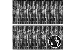 Ohiyoo 20 Stück Schwarz Lametta Vorhänge 1 x 2.5M Tinsel Curtain Folien Fransen Metallic Lametta Vorhange Schwarz für Geburtstag Partydekor Verlobung Hochzeit Weihnachten Neujahr Dekoration (Schwarz)