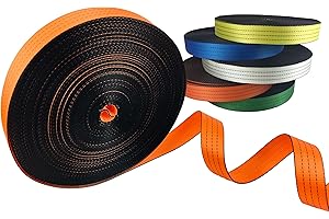 FIP CENTER Cinghia di fissaggio in poliestere al metro, resistenza 5 tonnellate, larghezza 50 mm, con bordi neri e 3 reti nere, venduta in rotolo (50 m, arancione)