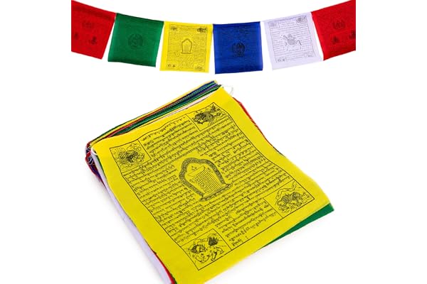 HIMALAYAN BAZAAR - Grands drapeaux de prière tibétains - 25,4 x 30,5 cm - Multi-colored - Drapeaux traditionnels imprimés à la main - Fabriqués à la main au Népal - 25 drapeaux