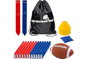 THE FOOTBALL SHOP Flag Football Set for 12 Players - Includes Durable Flag Belts and Flags, Cones, Bean Bag, Carrying Backpack, and Football - Huge 55 Piece Complete Set