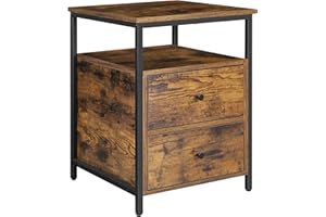 ‎VASAGLE VASAGLE Nachttisch, Beistelltisch, 45 x 45 x 60 cm, mit offenem Fach, 2 Schubladen, für Wohnzimmer, Schlafzimmer, rustikales Braun und Schwarz LET067B01