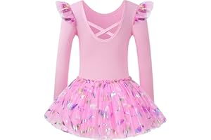 Mulnall Girls Dance Leotard for Ballet Long Sleeve Tutu Skirt Sparkly Sequins Dance Dress (Toddler/Little Girl/Big Girl)