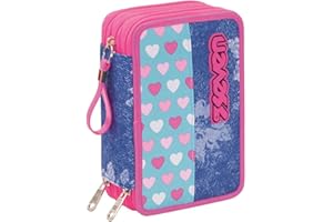 Seven Estuche Escolar 3 Compartimientos – Flying Dreams, Fucsia y Turquese - con Material Incluido: Lápices, Bolígrafos y Marcadores – Gran Capacidad para Niñas y Adolescentes