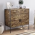 Vida Designs Brooklyn 2 Door 2 Drawer Sideboard Industrial Rustic Cabinet, Living Room Furniture (Dark Wood)