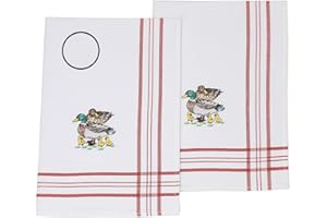 ‎BETZ Betz 2er Set Geschirrtücher Geschirrhandtuch Küchenhandtuch Gläsertücher Handtuch Waffelpiqué blau Bestickt Motiv Enten Größe 50 x 70 cm
