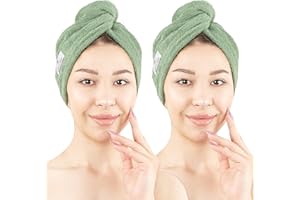 American Soft Linen 100% Baumwolle, Haartücher für Frauen, Kopfhandtuchkappe, Baumwoll-Haarturban, Handtuch für langes, lockiges Anti-Frizz-Haar, weiche und saugfähige Baumwoll-Haartücher, 2 Stück,