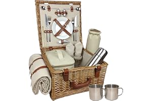Red Hamper Deluxe Fully Fitted Traditional Picnic Basket - Brown, Medium/2 Persons