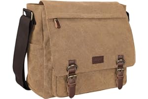 S-ZONE Men's Messenger Bag Crossbody Shoulder 14-17.3Inch Laptop Vintage Canvas Briefcase Satchel for Work School Traveling Daily Use Multiple Pocket