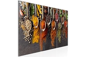 Runa Art Cocina Especias Cuadro Decorativo para Sala XXL Gris Multicolor Comedor 120 x 80 cm 3 Piezas Decoración de Pared 041431a