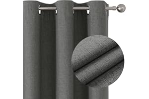 Joydeco 100% Rideau Occultant 2 Pièces, Lin Rideau Thermique Isolant Anti Chaleur Texturé Tenture Opaque à Oeillets Isolation Lumiere Anti UV Decoration Chambre Maison Salon Intérieurs