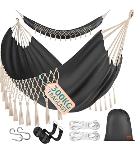 tectake® Dubbele Hangmat voor 2 Personen - Inclusief Kussen - Ligvlak ca. 230x145 cm - Draagvermogen tot 240 kg - Diverse Kleuren - Beige