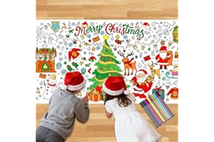 Leikedun Christmas Colouring Table cloth, 72 x 30 Inch Giant Christmas Colouring Tablecloth ‘Colour Your Own’ Paper Tablecloth with 12 Watercolor Pens, Christmas Crafts and Party Activity Decoration