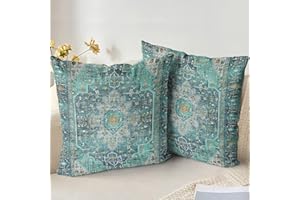 XPHZZL Cushion Covers 40 x 40 cm Set of 2 Soft Decorative Square Throw Pillow Case Boho Pillowcases for Sofa Bedroom Outdoor Home Office Car Decor with Invisible Zipper - Teal/Multi