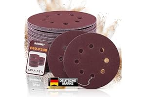 BOOMET Schleifpapier 125mm Klett Set · 100 Stück in P 120 Körnung · 8 Loch Schleifscheiben für Exzenterschleifer 125 · Schleifpads in Körnung 40 60 80 100 120 240