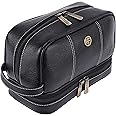 HAMMONDS FLYCATCHER 11Cms Genuine Leather Toiletry Kit Bag For Me Leather Dopp Kit Shaving Kit Bag Travel Toiletry Bag Grooming Kit Organizer Hand Stitched Vanity Case(L_S_Tc4003_Blk_Black),Free Size