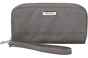 Travelon Blokowanie RFID portfel z podwójnym zamkiem błyskawicznym, Dym, 7.5 x 4 x 1.5,