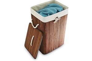 ‎RELAXDAYS Relaxdays Kosz na pranie bambusowy, z pokrywką, prostokątny, XL, 83 l, składany kosz na pranie, wys. x szer. x gł.: 65,5 x 43,5 x 33,5 cm, brązowy