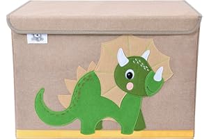 CLCROBD Foldable Kids Large Toy Chest with Flip-Top Lid, Collapsible Fabric Animal Toy Storage Organizer/Bin/Box/Basket/Trunk for Toddler, Children and Baby Nursery (Triceratops)