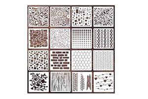 CZAKOMIX 16 Stück Kunststoff Schablonen Set,Gemischte Textur Malerei Schablone,15x15cm,Wiederverwendbare Geometrische Malschablonen,Für Möbel Wandgestaltung,Diy Scrapbooking Handwerk Deko-Milchig Weiß