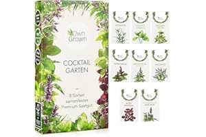 Cocktail Kräuter Samen Set von OwnGrown - 8 Sorten Samen für frische Kräuter Pflanzen auf Fensterbank, Balkon oder im Garten - Zitronenmelisse, Basilikum, Estragon, Minze und mehr