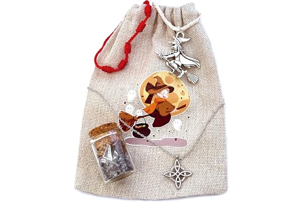 SIMBOLIKS Mini kit de Bruja Nudo de Bruja colgante de Acero inoxidable, sal negra, ojo de tigre, cuarzo Amuleto de Protección Bruja de la suerte Regalo Bruja Kit iniciación Bruja
