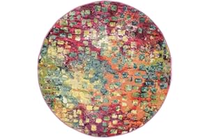 ‎RUGVISTA RugVista Davina, Teppich, Moderne Teppiche, Ø 150 cm, Rund, Niedriger Stapel, Wohnzimmer, Esszimmer, Schlafzimmer, Küche, Diele, Nur chemische Reinigung, Oeko_tex_100, Mehrfarbig