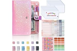 WETOOWIN Budget Binder, Cash Envelopes per budgeting, organizer per soldi con 6 anelli, agenda finanziaria A6 (rosa scintillante)