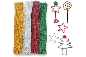 RSXING Pipe Cleaners for Craft 100PCS Chenille Stems 30cm x 6mm Flexible Crafting Pipe Cleaners DIY Arts & Crafts Decoration (4 Glitter)