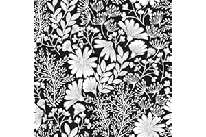 ReWallpaper Papier Peint Noir et Blanc Fleur Papier Peint Autocollant Feuilles Papier Peint Salle de Bain Noir et Blanc Imperméable 44,5CM × 3M Papier Peint Adhésif Fleuri pour Meuble