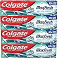 Colgate Max Fresh Toothpaste, Whitening Toothpaste with Mini Breath Strips, Clean Mint Toothpaste for Bad Breath, Helps Fight Cavities, Whitens Teeth, and Freshens Breath, 4 Pack, 6.3 Oz Tubes