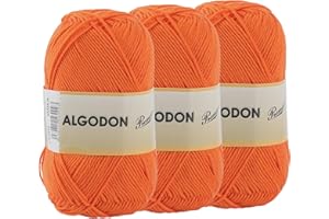 ETREXONLINE Gomitolo Filato 220 Metri di 100% Cotone Perfetto per Maglia e Uncinetto – Colore Arancia 100 gr x 3 Pezzi