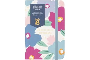 Busy B - Libreta de direcciones y cumpleaños - Floral - Directorio con pestañas alfabéticas, pegatinas de cambio de dirección, recordatorios de cumpleaños, prácticos bolsillos y pegatinas
