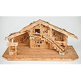 Weihnachtskrippe Aus Holz 49x21x27cm - Krippenstall Für Figuren Bis 9,5cm