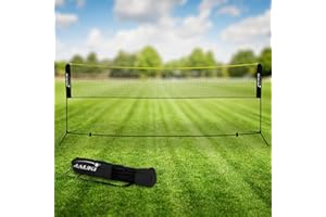 Hauki Badminton Netz, Tennisnetz 400cm/500 cm, Schwarz/Blau, H156 cm, Federballnetz Set, 3x Federball, Transporttasche, stabilem Eisen-Gestell, Tragbares Volleyballnetz, Trainingsnetz Indoor & Outdoor