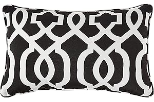 Pillow Perfect Outdoor New Geo Rectangular Throw Pillow, Black/White, Set of 2
