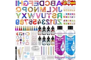 Hiebum Resine Epoxy Kit 400ml, 296 Pcs Kit Résine Epoxy Complet avec Moule Resine Epoxy, Colorant Resine Epoxy, Paillettes, Feuille d'or, pour Fabrication de Bijoux, Collier, Porte clés