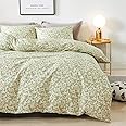 HoneiLife Duvet Cover King Size - 100% Cotton Comforter Cover Floral ,Light Green Duvet Cover with Zipper Closure and Corner Ties,3pcs Wildflower Comforter Cover Sets- Lively Spring