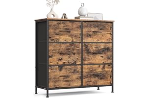 ‎SONGMICS SONGMICS Kommode, Schrank, 6 Stoffschubladen, Aufbewahrungsschrank, Stahl, MDF, Vliesstoff, für Schlafzimmer, Flur, Wohnzimmer, vintagebraun-tintenschwarz LGS123BH04