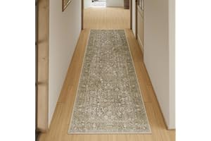 HUGEAR Alfombra Pasillo Larga Marrón Oscuro Alfombras Cocina Lavable Antideslizante Tapetes 60x240cm para Sala Habitacion Dormitorio Comedor Flor Vintage Tapete Pelo Corto