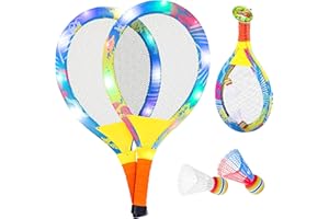 KOKOBOX LED Racchettoni Da Spiaggia Set Di Racchette 2pz Racchette Da Badminton Racchette Spiaggia Bambini Con Una Rete Elastica 2 Palline Morbide Gioco Sportivo Da Cortile Sia All'Interno Che All'Aperto