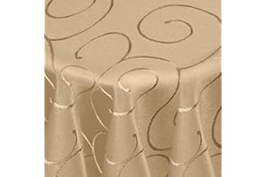 ‎DECOHOMETEXTIL HEIMTEXTILMANUFAKTUR Kringel/Circle Tafeldecke Form, Größe & Farbe wählbar- Rund 160 cm - Nougat/Beige/Hellbraun Damast Tischdecke