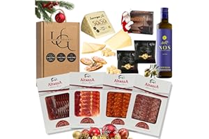 UNIVERSO GOURMET | Cesta Gourmet para Regalar de Ibéricos | Aceite Oliva Virgen Extra | Embutidos Ibéricos Bellota | Jamón Paleta Ibérica, Lomo Ibérico, Queso| | Pate Pedro Ximenez y Picos Artesanos