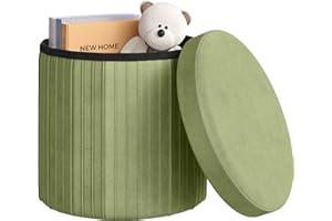 WOLTU Sgabello rotondo con coperchio, cassapanca pieghevole, sgabello imbottito, in velluto, MDF, 38 x 36 cm, colore: verde